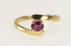 14K Yellow Gold Oval Natural Ruby Vintage Solitaire Bypass Ring