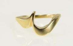14K Yellow Gold Wavy Design Vintage Statement Curvy Band Ring