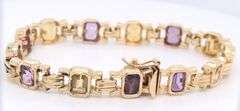 Powerful Yellow Gold 11ctw Amethyst and Citrine Bracelet