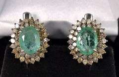 Amazing 3.10CTW Natural Emerald & 1.25CTW Diamond Earrings in Sterling Silver