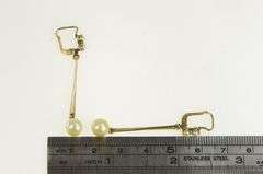 14K Yellow Gold Victorian Pearl Ornate Dangle Drop Earrings