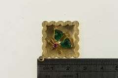 14K Yellow Gold 1960's Syn. Emerald Wedding Bell Square Charm/Pendant
