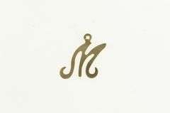 14K Yellow Gold W M Cursive Letter Monogram Name Initial Charm/Pendant