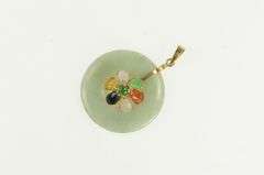 14K Yellow Gold Jadeite Bi Pear Flower Cluster Vintage Pendant