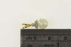 14K Yellow Gold Pearl Diamond Accent Vintage Statement Pendant