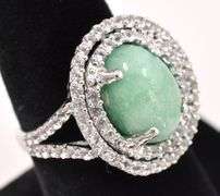 Gorgeous  6.50CTS Natural Emerald & 1.50CTW White Topaz Ring in Sterling Silver