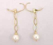Elegant Pearl Dangle Earrings In 14K Yellow Gold