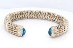 925 Sterling Silver Lagos Caviar Blue Topaz Cuff Bangle