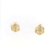 14K Yellow Gold Sapphire Diamond Flower Halo Enamel Stud Earrings