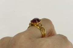 18K Yellow Gold Oval Syn. Ruby CZ Cluster Accent Vintage Ring