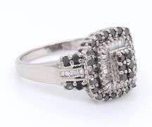 Sparkling White Gold Black and White Diamond Cluster Ring