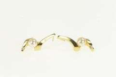 14K Yellow Gold Pearl Diamond Accent Swirl Drop Vintage Earrings