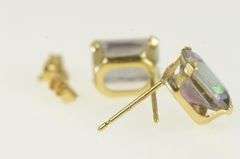 14K Yellow Gold Emerald Cut Mystic Topaz Vintage Stud Earrings