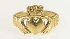 14K Yellow Gold Claddagh Celtic Loyalty Symbol Irish Ring