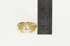 14K Yellow Gold Pearl Diamond Spiral Corkscrew Statement Ring