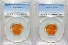 Superb Gem BU 1955 & 1956 Philadelphia Minted Lincoln Cents Both PCGS MS 66 Red!