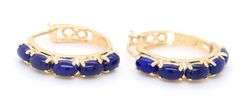 Lovely Yellow Gold Lapis Cab Hoop Earrings