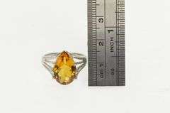 14K White Gold Pear Cut Citrine Solitaire Vintage Cocktail Ring