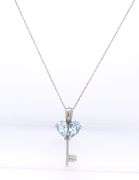 Vintage 925 Sterling Silver Blue Cubic Zirconia Key Pendant on Chain Necklace