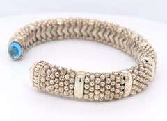 925 Sterling Silver Lagos Caviar Blue Topaz Cuff Bangle