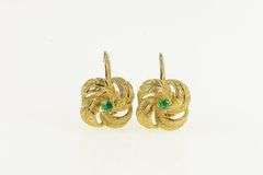14K Yellow Gold 1960's Emerald Knot Twist Spiral Screw Back Earrings
