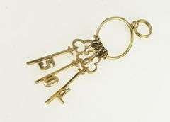 14K Yellow Gold S O L Initial Monogram Skeleton Key Ring Charm/Pendant