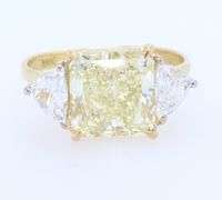 GIA Certified 4.02ct Fancy Light Yellow Internally Flawless Radiant Diamond and 1.50ctw White Trillion Diamond Three Stone Engagement Ring in 18K