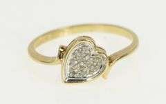 10K Yellow Gold 1950's Diamond Pave Heart Ornate Bypass Ring