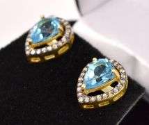 Precious 3.80CTW Blue Topaz & 0.40CTW Diamond Earrings in Gold Plated Sterling Silver