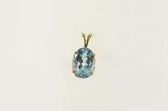 14K Yellow Gold Oval Blue Topaz Solitaire Classic Pendant