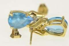 14K Yellow Gold Pear Blue Topaz Diamond Accent Vintage Earrings