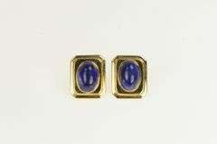 14K Yellow Gold Oval Lapis Lazuli Retro Squared Statement Earrings