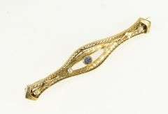 14K Yellow Gold Victorian Syn. Sapphire Seed Pearl Bar Pin/Brooch