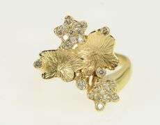 14K Yellow Gold Diamond Ornate Floral Cluster Statement Ring