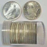 Nice roll of 20 AU/BU mixed date Peace Silver Dollars from 1920's