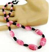 Early Pink & Black Art Glass Bead Necklace