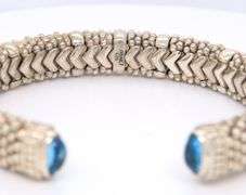 925 Sterling Silver Lagos Caviar Blue Topaz Cuff Bangle