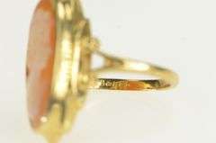 14K Yellow Gold Oval Carved Shell Cameo Ornate Statement Ring