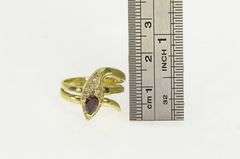 14K Yellow Gold Pear Ruby Pave Diamond Snake Serpent Ring