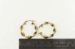 14K Yellow Gold 27.4mm Retro Twist Corkscrew Hoop Earrings