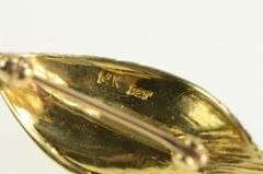 14K Yellow Gold Curvy Textured Vintage Leaf Feather Pin/Brooch