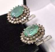 Amazing 3.10CTW Natural Emerald & 1.25CTW Diamond Earrings in Sterling Silver