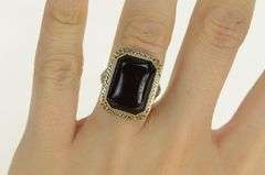 14K Yellow Gold Art Deco Black Onyx Filigree Statement Ring