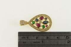 14K Yellow Gold Ctw Emerald Ruby Sapphire Diamond Pendant