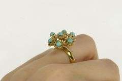 14K Yellow Gold Turquoise Ornate Vintage Floral Cocktail Ring