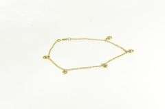 14K Yellow Gold Puffy Heart Charm Forget Me Not Love Chain Bracelet
