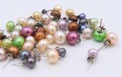 Group Lot of 925 Sterling Silver Multi Color Pearl Stud Earrings