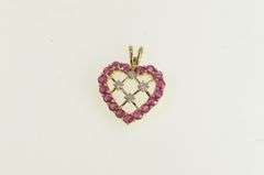 10K Yellow Gold Natural Ruby Diamond Heart Lattice Love Charm/Pendant