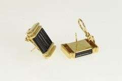 14K Yellow Gold Black Onyx Carved Squared French Clip Earrings