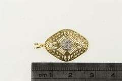 14K Yellow Gold Art Deco Diamond Filigree Ornate Floral Pendant